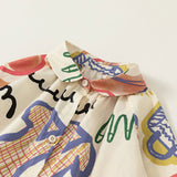 Toddler Girl Abstract Graffiti Lapel Collar Dress