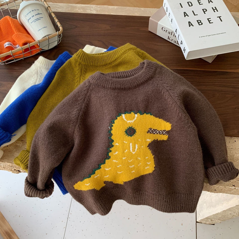 Toddler Cartoon Dinosaur Jacquard Knitted Sweater