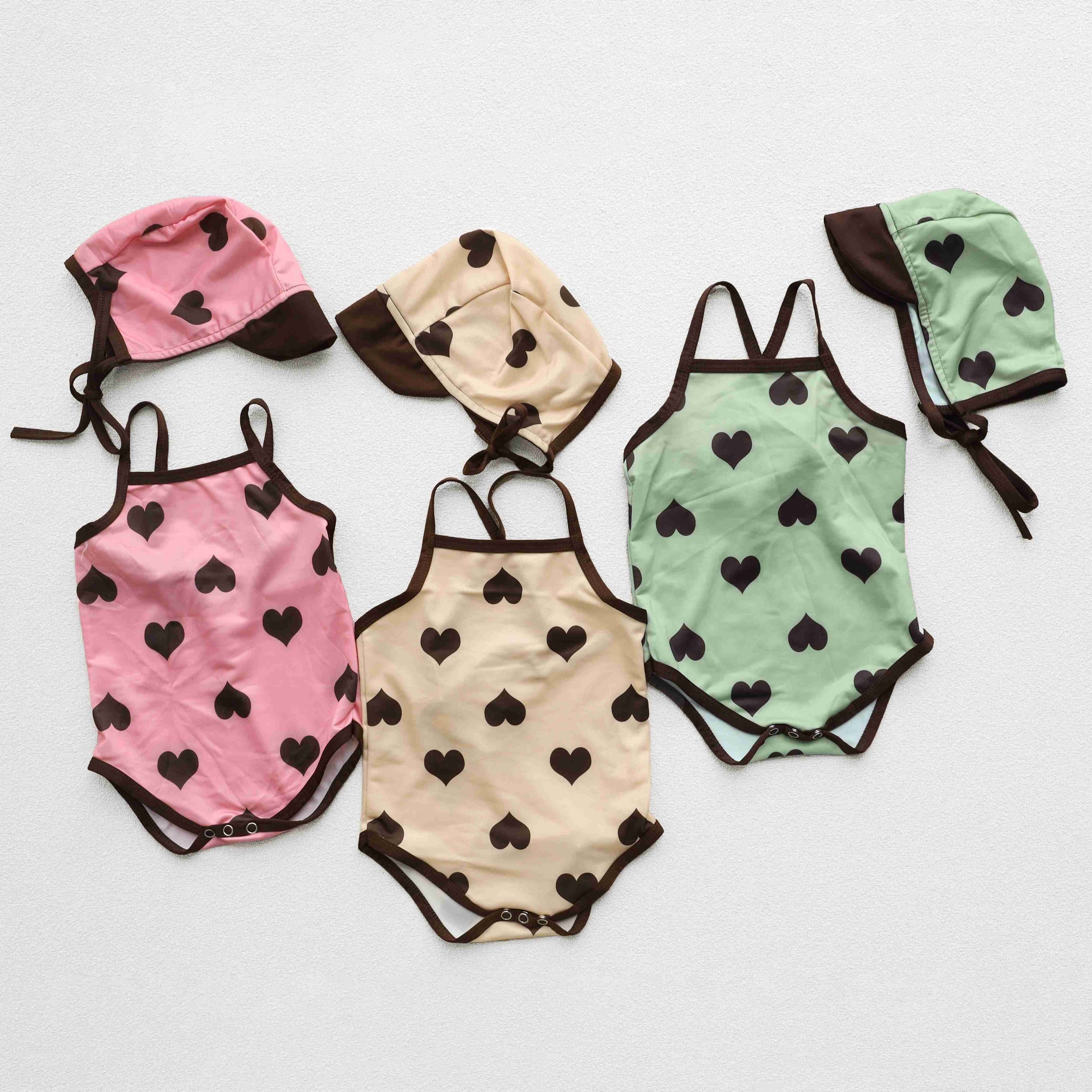 Baby Heart Strap Swimsuit with Cap