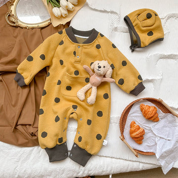 Baby Dots Pocket Romper with Hat and Bear Doll