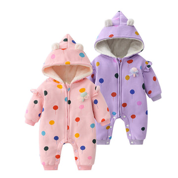 Baby Fleece Lined Balloon Hooded Romper