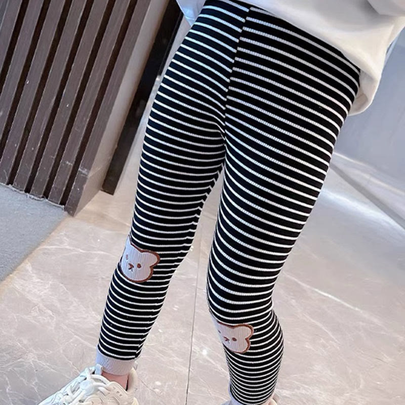 Toddler Girl Striped Patch Bear Leggings