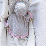 Toddler Girl Dots Bow Hooded Grey Cloak