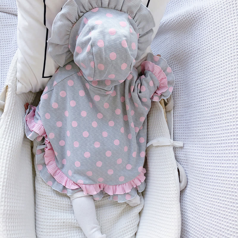 Toddler Girl Dots Bow Hooded Grey Cloak