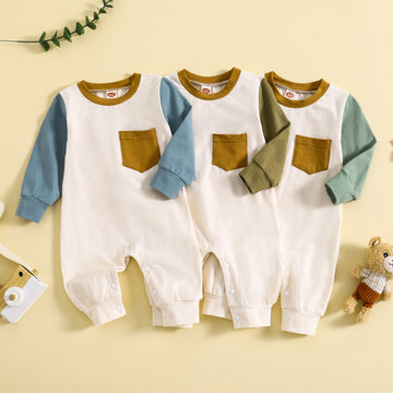 Baby Pocket Contrast Sleeves Casual Romper