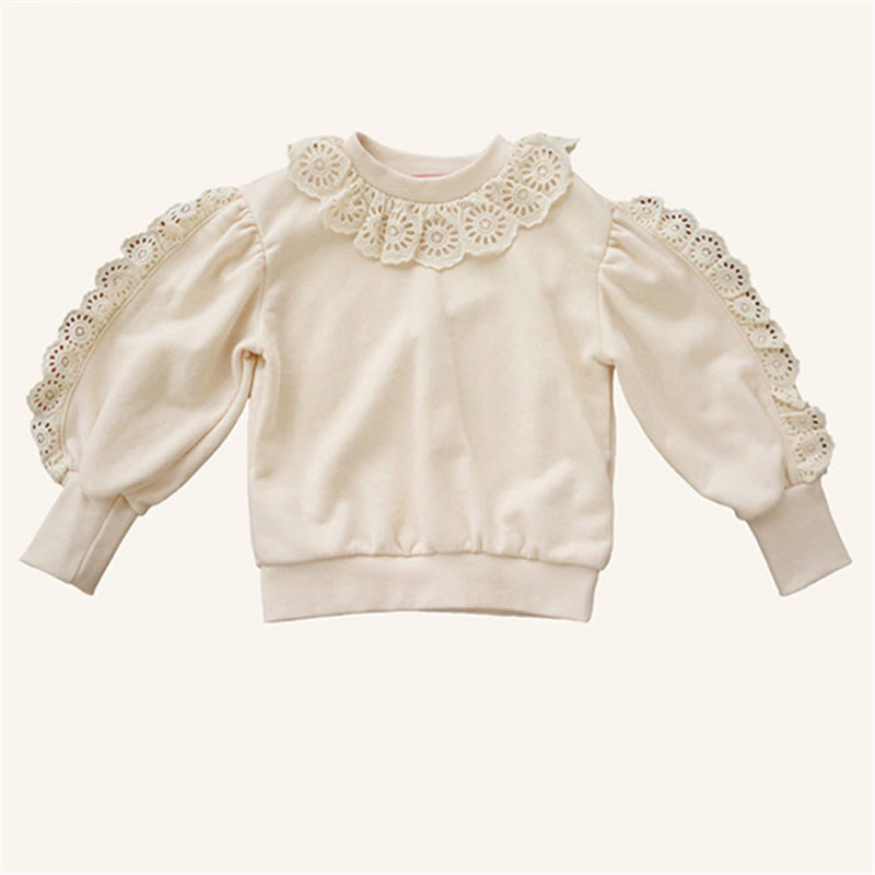 Toddler Girl Lace Sweet Solid Color Sweatshirt