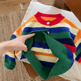 Toddler Rainbow Colorful Striped Button Cardigan