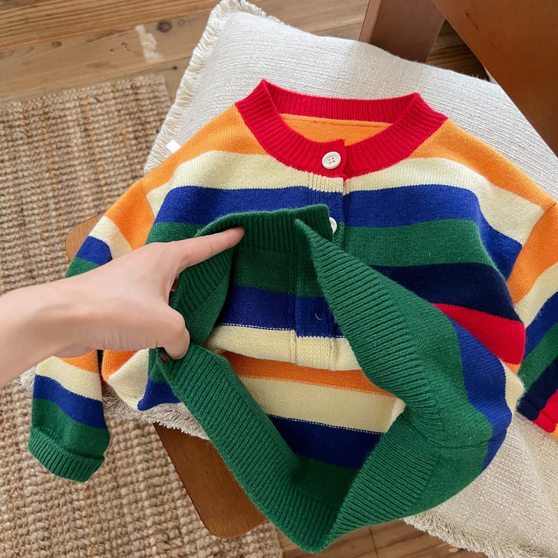 Toddler Rainbow Colorful Striped Button Cardigan
