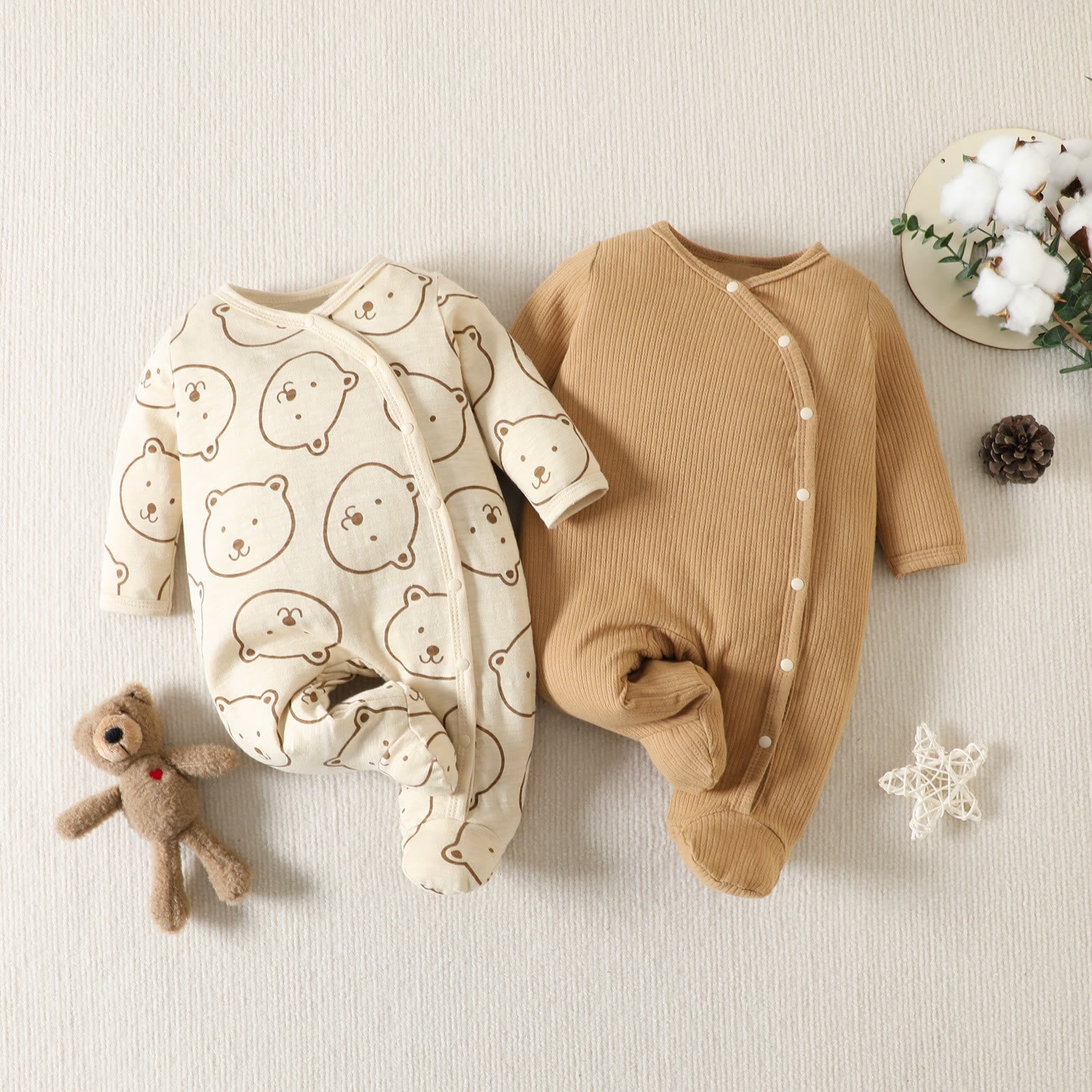 2-Pack Baby Animal Solid Color Lovely Romper