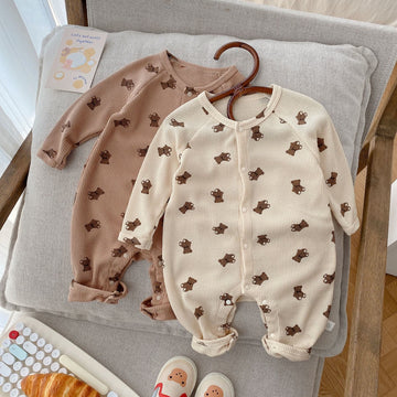 Baby Waffle Bear Print Romper