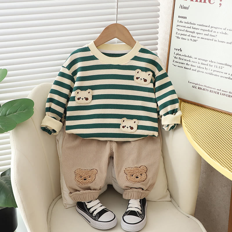 Toddler Striped Bear Patch Corduroy 2 Pieces Set
