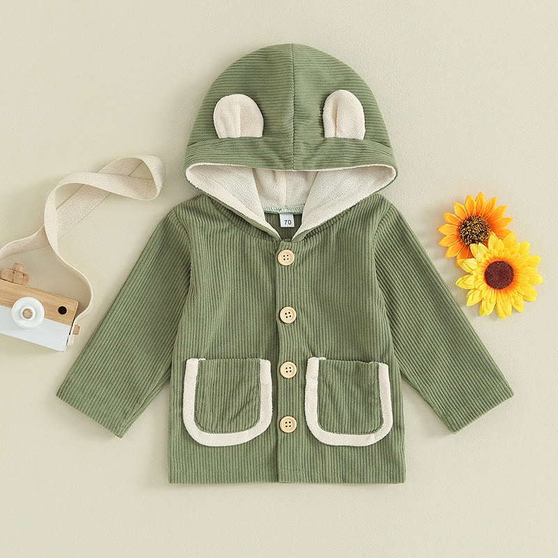 Baby Bear 3D Ears Hooded Corduroy Coat