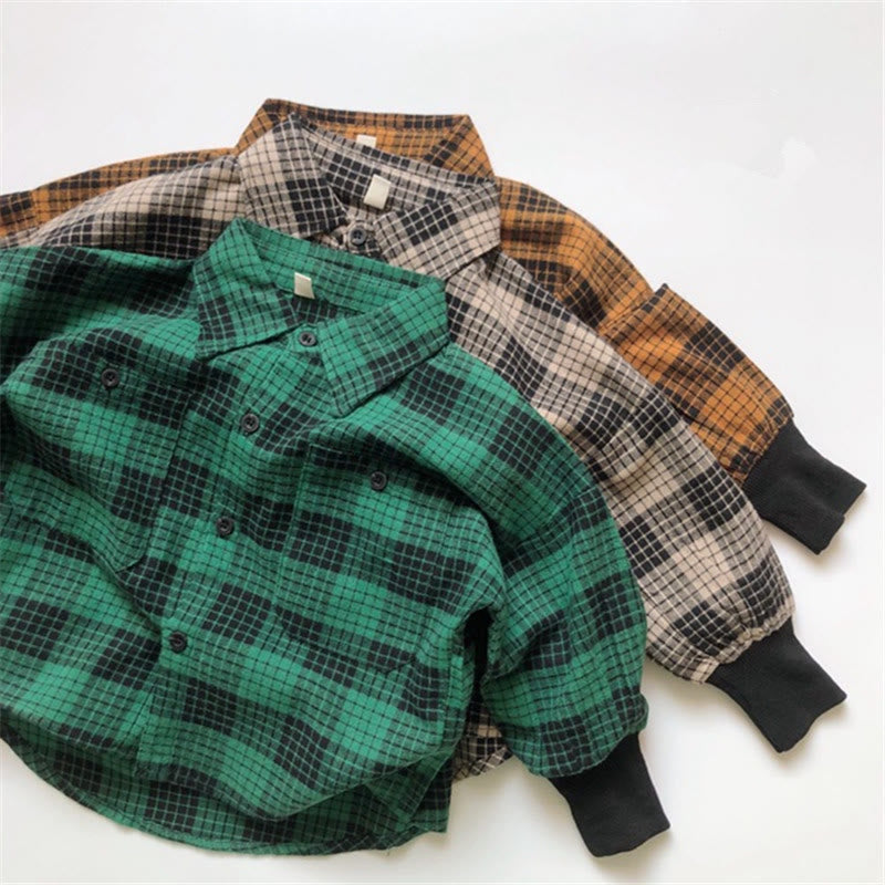 Toddler Boy Pocket Plaid Lapels Shirt
