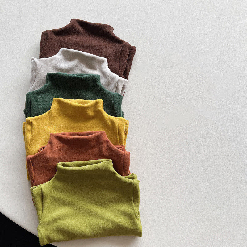Toddler High Collar Solid Color Warm T-shirt