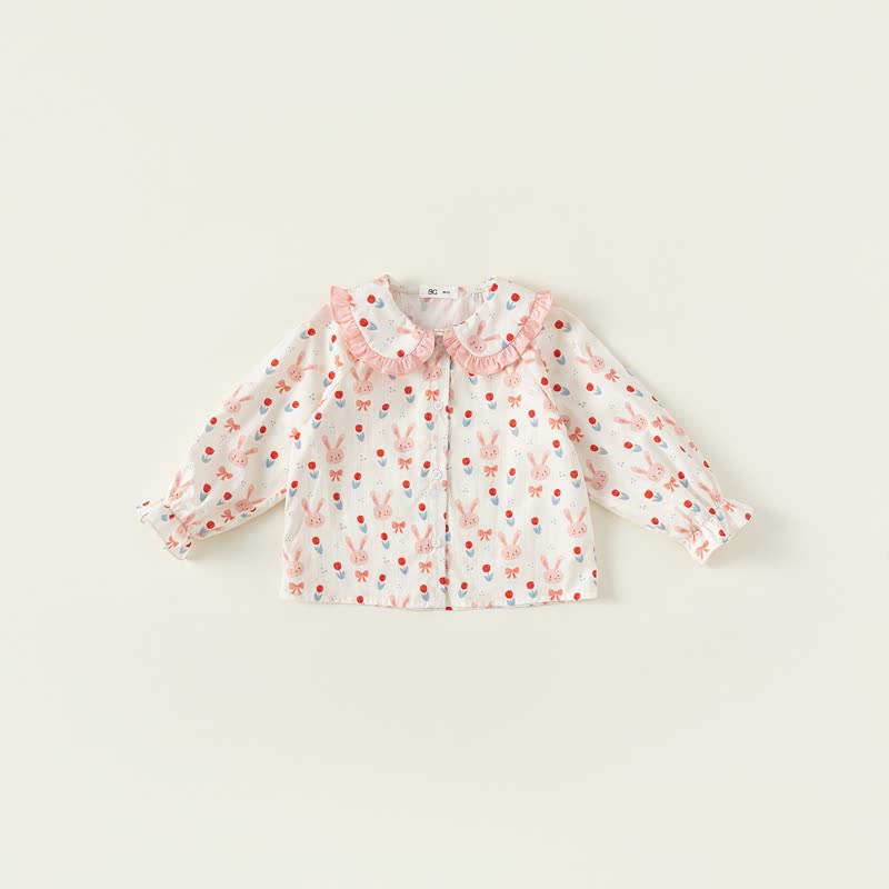 Toddler Girl Bunny Flower Lapel Collar Blouse