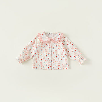 Toddler Girl Bunny Flower Lapel Collar Blouse