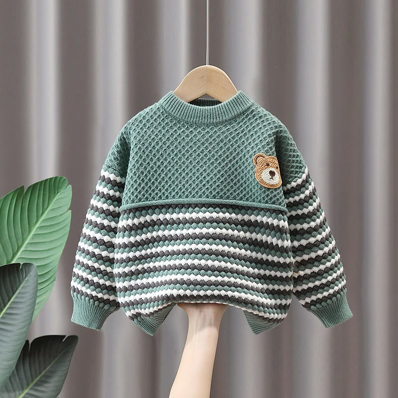 Toddler Boy Striped Bear Knitted Sweater