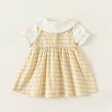 Toddler Girl Plaid Puff Sleeve Lapel Collar Dress