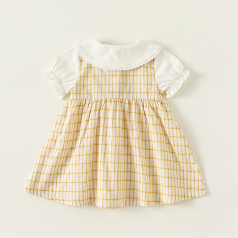Toddler Girl Plaid Puff Sleeve Lapel Collar Dress