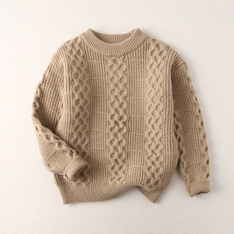 Toddler Knitted Solid Color Round Neck Loose Sweater