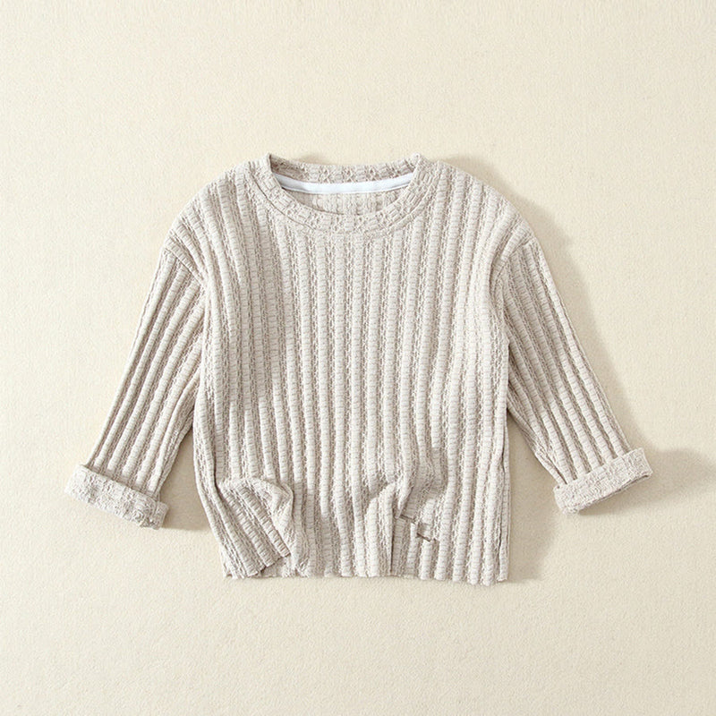 Toddler Ribbed Solid Color Ripped Sweatshirt