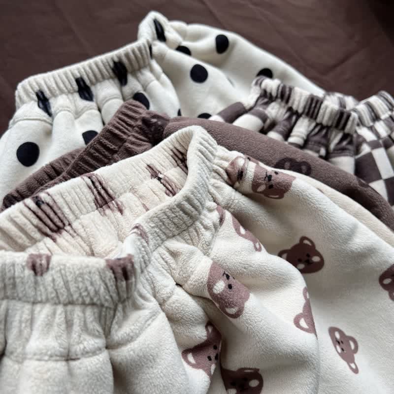 Toddler Bear Dot Plaid Warm Casual Pants