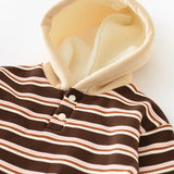 Baby Brown Striped Button Fleece Lined Hoodie