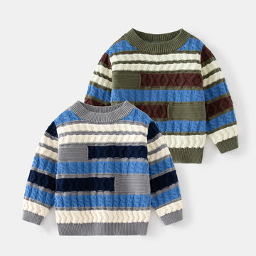 Toddler Boy Color Block Knitted Striped Sweater