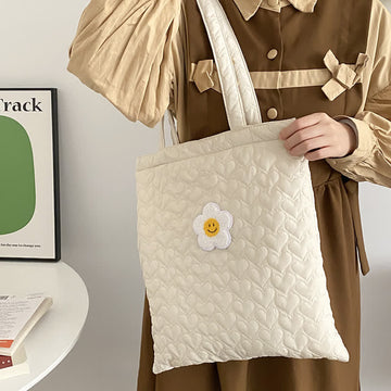 Heart Quilted Flower Shoulder Bag