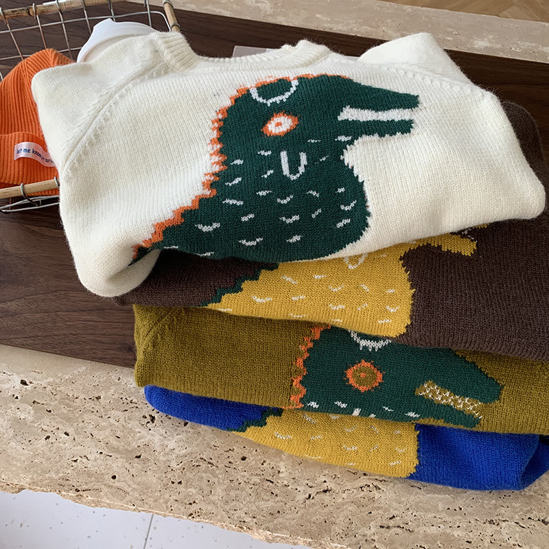 Toddler Cartoon Dinosaur Jacquard Knitted Sweater