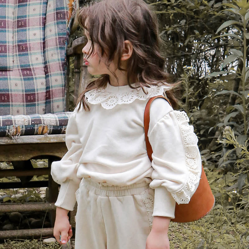 Toddler Girl Lace Sweet Solid Color Sweatshirt