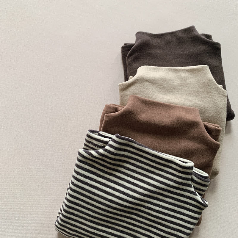 Toddler High Collar Solid Color Warm T-shirt