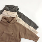 Toddler Solid Color Hooded Knitted PocketSweater