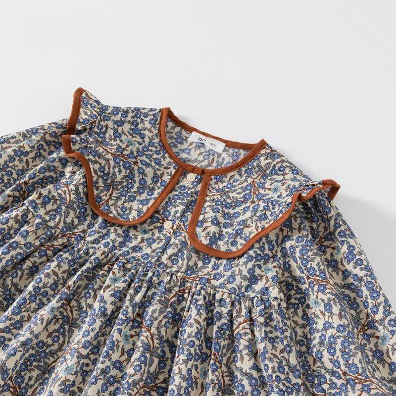 Toddler Girl Retro Flower Lapel Collar Dress