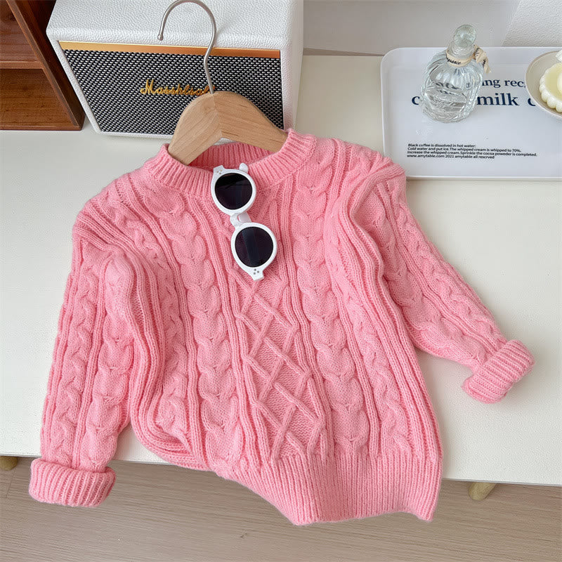 Toddler Girl Solid Color Knitted Pink Sweater