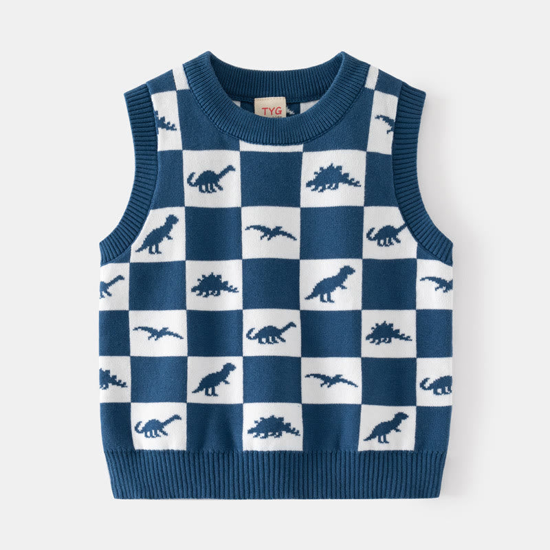 Toddler Dinosaur Plaid Knitted Lovely Vest