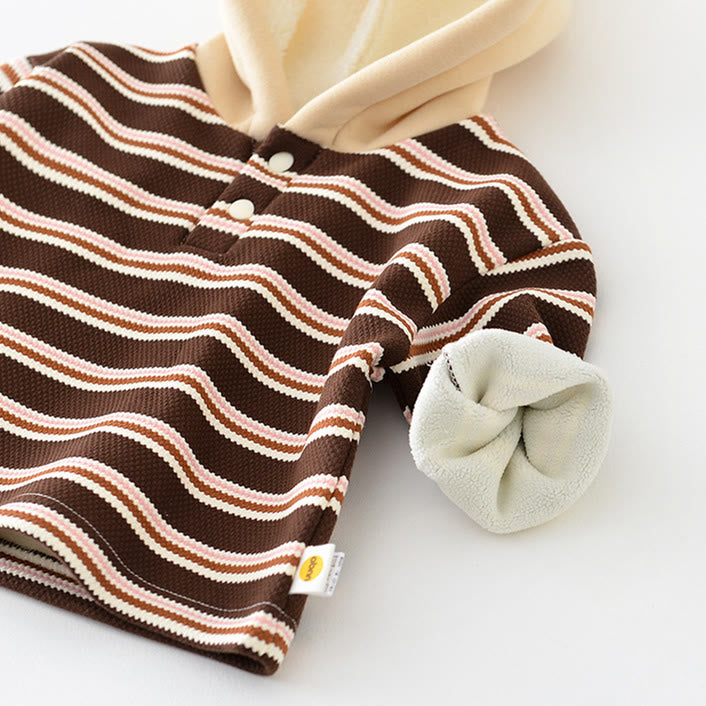Baby Brown Striped Button Fleece Lined Hoodie