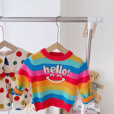HELLO Baby Toddler Smiley Rainbow Striped Sweater