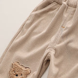 Toddler Striped Bear Patch Corduroy 2 Pieces Set