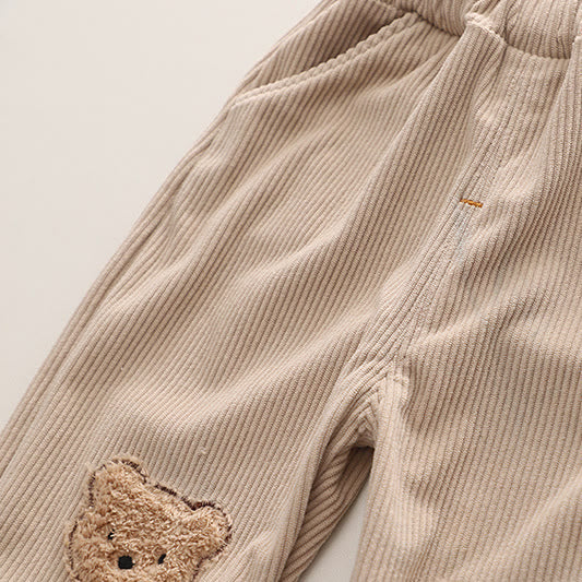 Toddler Striped Bear Patch Corduroy 2 Pieces Set