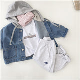 Toddler Blue Denim Fake 2 Pieces Hooded Coat