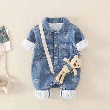 Baby Polo Denim Bear Romper with Bag