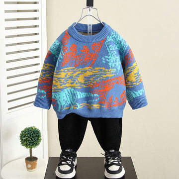 Toddler Boy Animal Blue Sweater