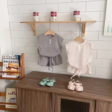 Baby Toddler Solid Color Sleeveless Tee and Shorts Set