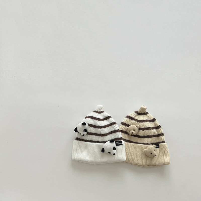 Baby 3D Panda Bear Striped Side Beanie