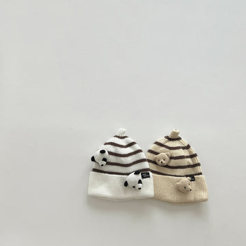 Baby 3D Panda Bear Striped Side Beanie