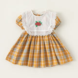 Toddler Girl Plaid Dress with Lace Flower Vest