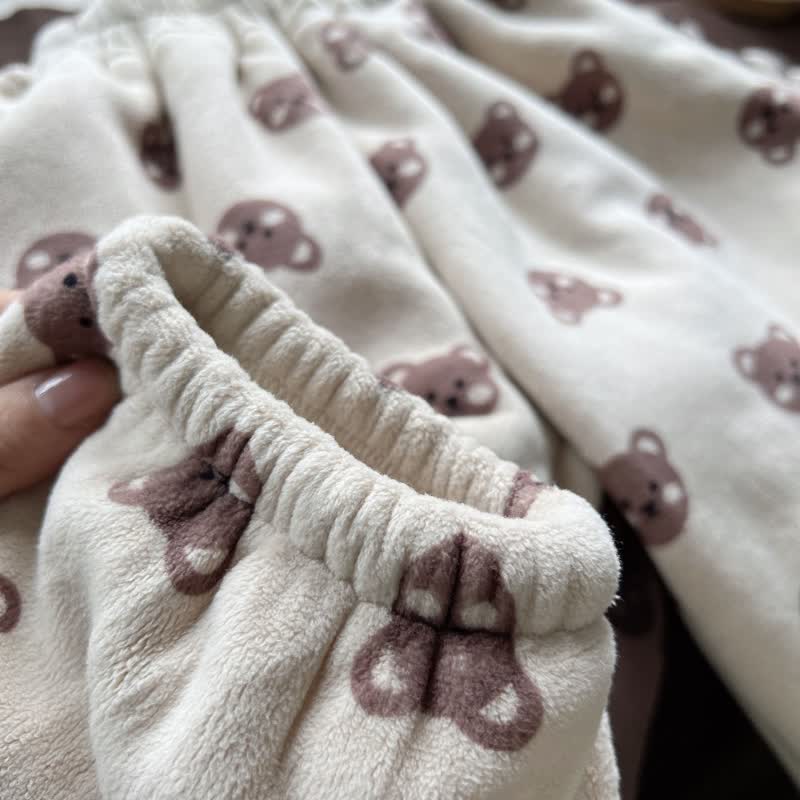 Toddler Bear Dot Plaid Warm Casual Pants