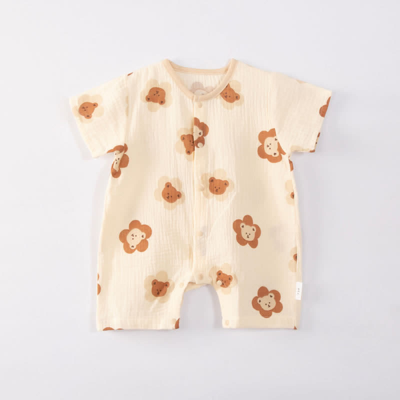 Baby Apricot Bear Flower Cozy Romper