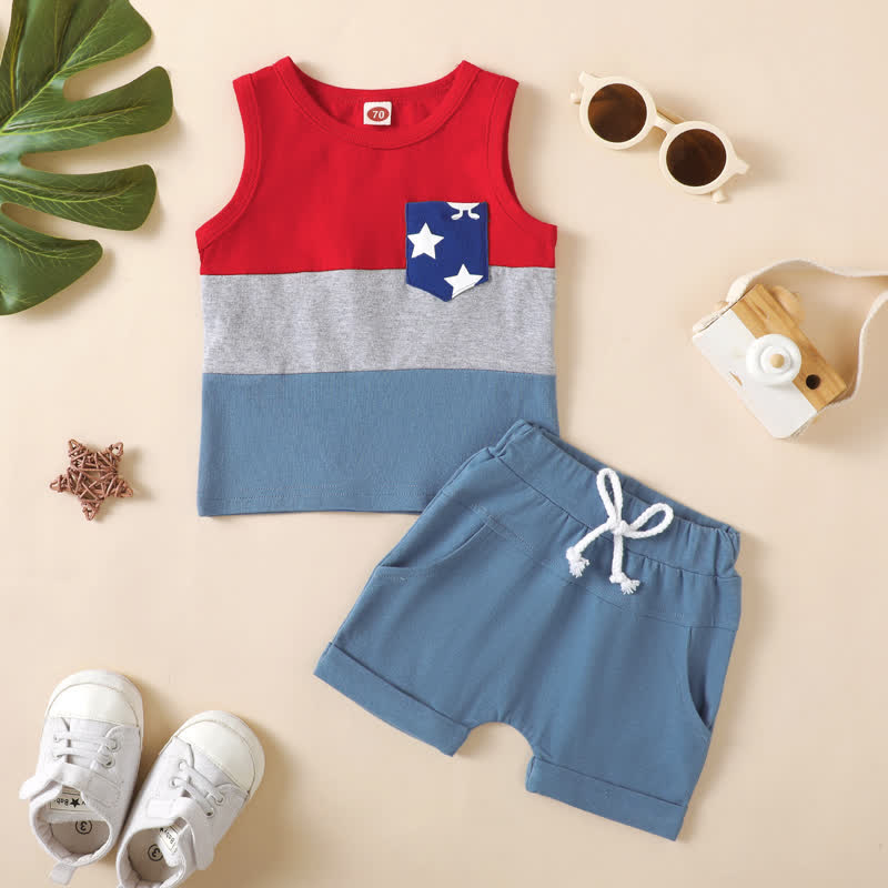 Baby Star Color Block Tank Top and Shorts Set